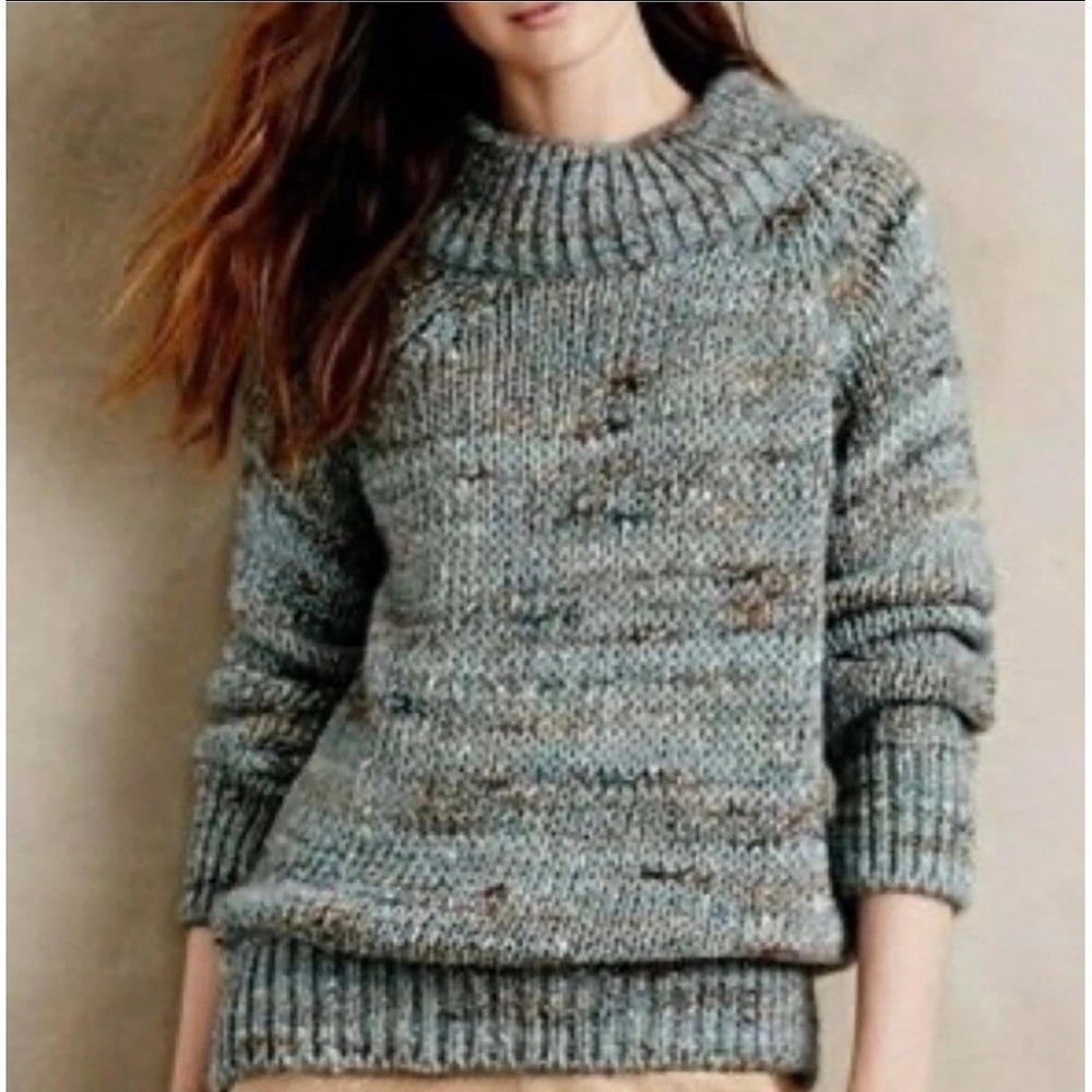 Anthropologie Moth Marled Chunky Funnel Neck Sweater Womens S Blue Alpaca Blend